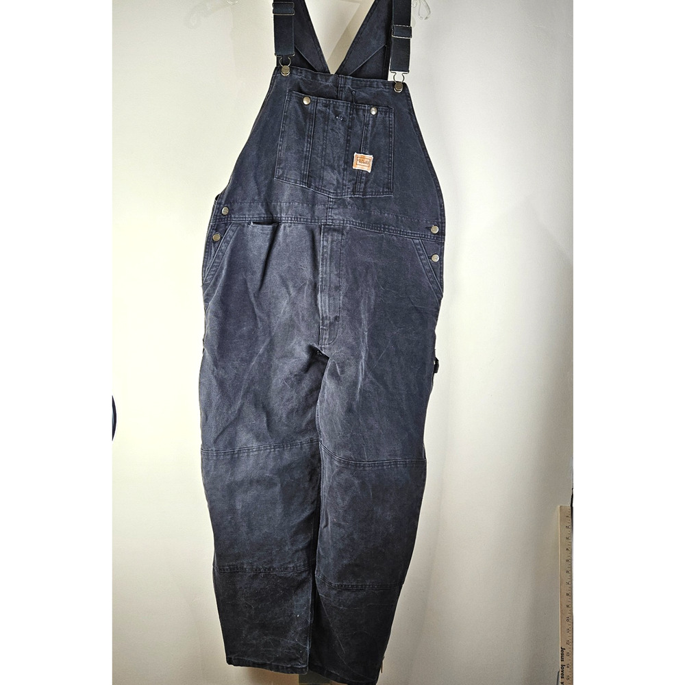 Walls Unlined Cotton Duck Bib Overalls mens Size 44X30 Black Heavy USA FLAW READ